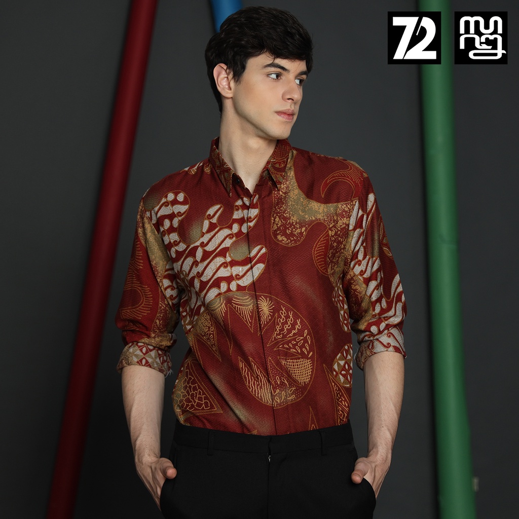 KEMEJA BATIK PRIA Dobby Slimfit Lengan Panjang Parang Premium Alardo Warna Merah Maroon 723551 Cap 72 - Baju Kemeja Atasan Pakaian Setelan Batik Pria Cowok Laki Laki Remaja Keluarga Kantor Lengan Panjang Modern Slimfit Slim Fit Premium Kekinian