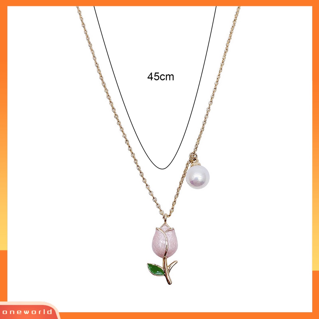 [EONE] Kalung Rantai Manis Elegan Hadiah Anniversary Gaya Perancis Vintage Tulip Mutiara Imitasi Liontin Kalung Perhiasan Aksesori
