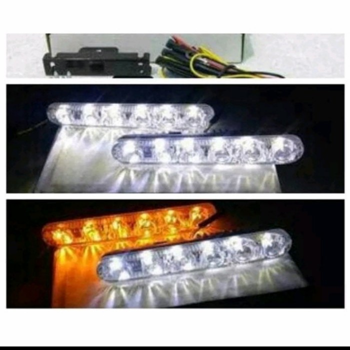 Lampu LED DRL tembak sorot 6 mata putih kuning motor mobil 2pcs