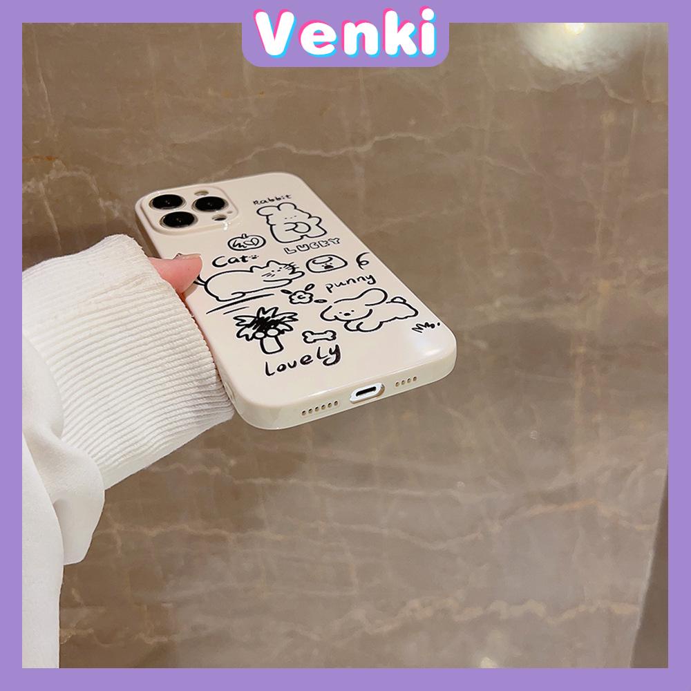 VENKI - For iPhone 11 iPhone Case Film TPU Soft Case White Glossy Cute Illustration Camera Protection Shockproof Compatible with iPhone 14 13 Pro max 12 Pro Max xr xs max 7 8 Plus