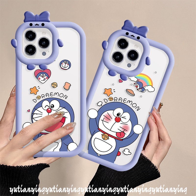 Casing Ponsel Doraemon Kartun Lucu Kompatibel Untuk iPhone XR XS X Max 7Plus 6 6s 8 7 Plus 11 14 12 13 Pro Max SE 2020 Indah Lembut Tpu 3D Ikatan Simpul Monster Kecil Cover Lensa