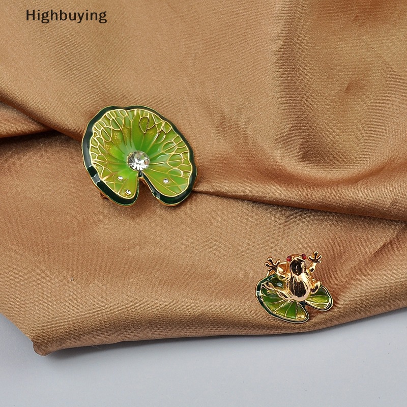 Hbid 2pcs Fashion Daun Teratai Kodok Berlian Imitasi Bros Pin Untuk Wanita Pakaian Pesta Perhiasan Accessries Glory