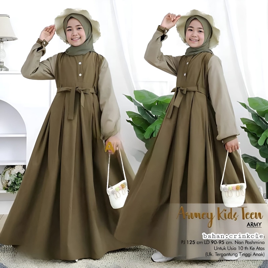 GAMIS STORE | Armey Dress Anak Perempuan Tanggung Polos Basic Premium Size 10-15 Tahun OOTD Gamis Lebaran