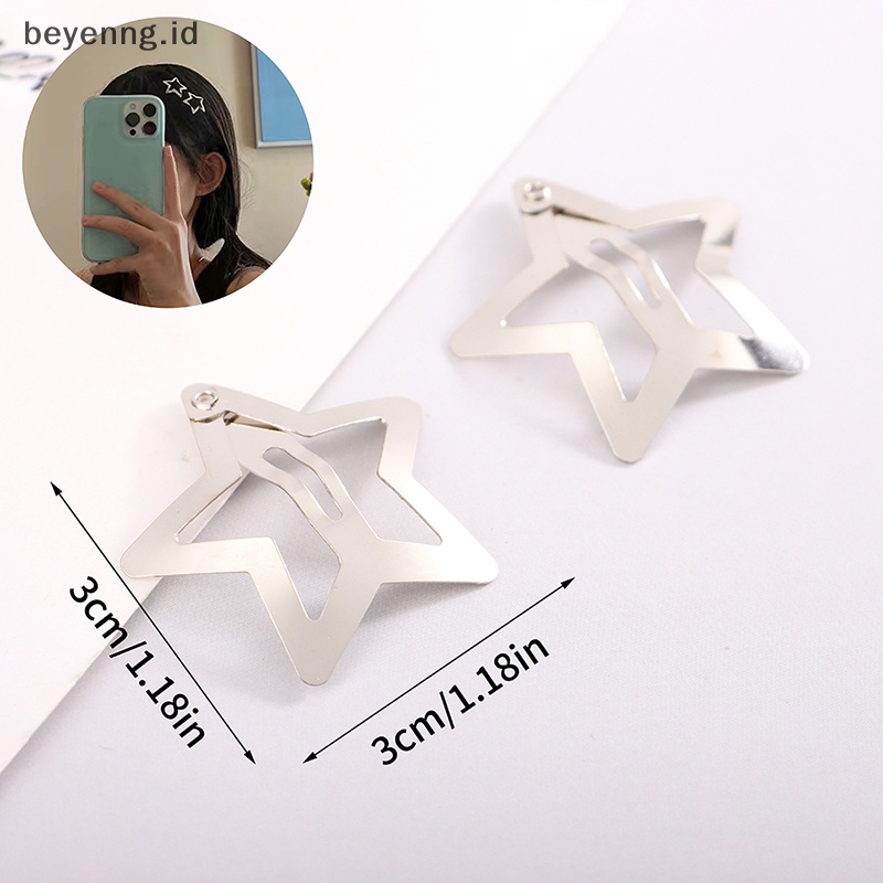 Beyen 4Pcs Jepit Rambut BB Bintang Warna Silver Minimalis Star Snap Hair Clip Untuk Anak Perempuan ID