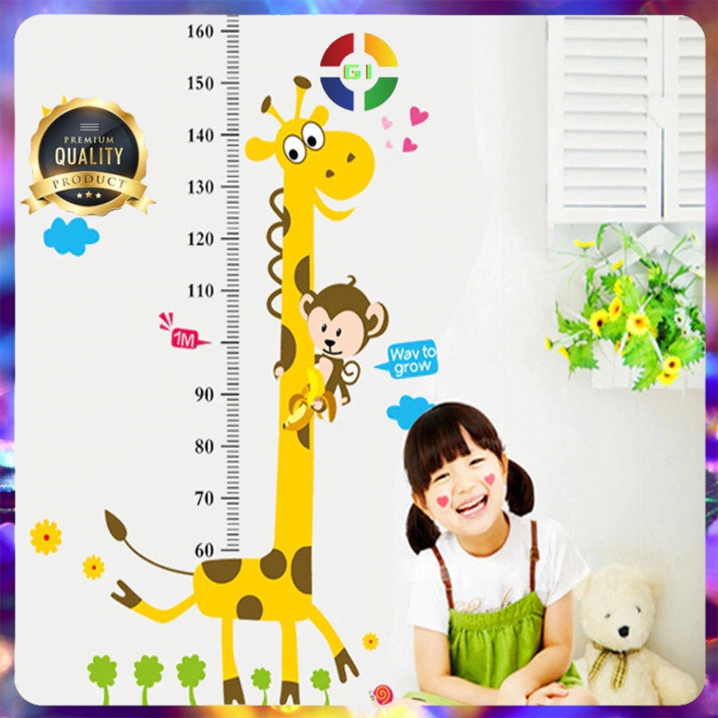 Sticker Wallpaper Dinding Cartoon Giraffe Ruler 50x70cm No Color