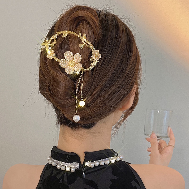 Amethyst Bunga Rumbai Wanita Jepit Rambut/Retro Hiasan Kepala Fringe Rhinestones Hair Clip/Bunga Alloy Ponytail Holder Aksesoris