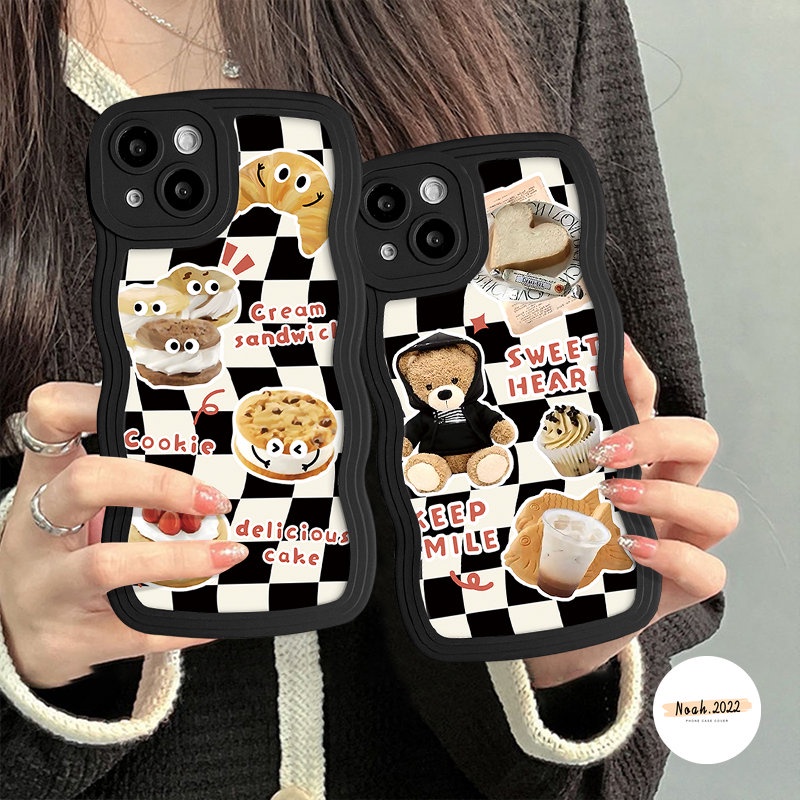 Case Untuk Infinix Hot 12i 9 11 10 Play Hot20 8 10T 20s 11s NFC 10s 10Lite 12Pro 11s Smart5 4 6 Plus Note8 10Pro 12Pro 12 Enak Cream Sandwich Cookie Kue Wavy Edge Case