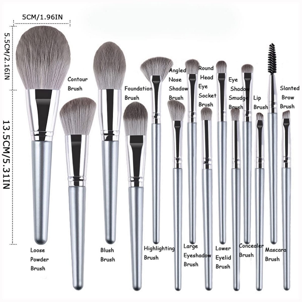 MAANGE 14pcs Makeup Brush Set First Sight Silver Makeup Brushes Face Makeup Brushes 1414