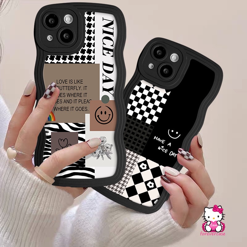 For Infinix Hot 20s 8 11s 20 10s 10Lite 12 Pro 12i 9 10 Hot 11 9 10 12 Play Note 10 Pro 12 G96 Smart 6 5 4 Plus Smiley Houndstooth Diamond Lattice Splicing Pattern Wavy Edge Case