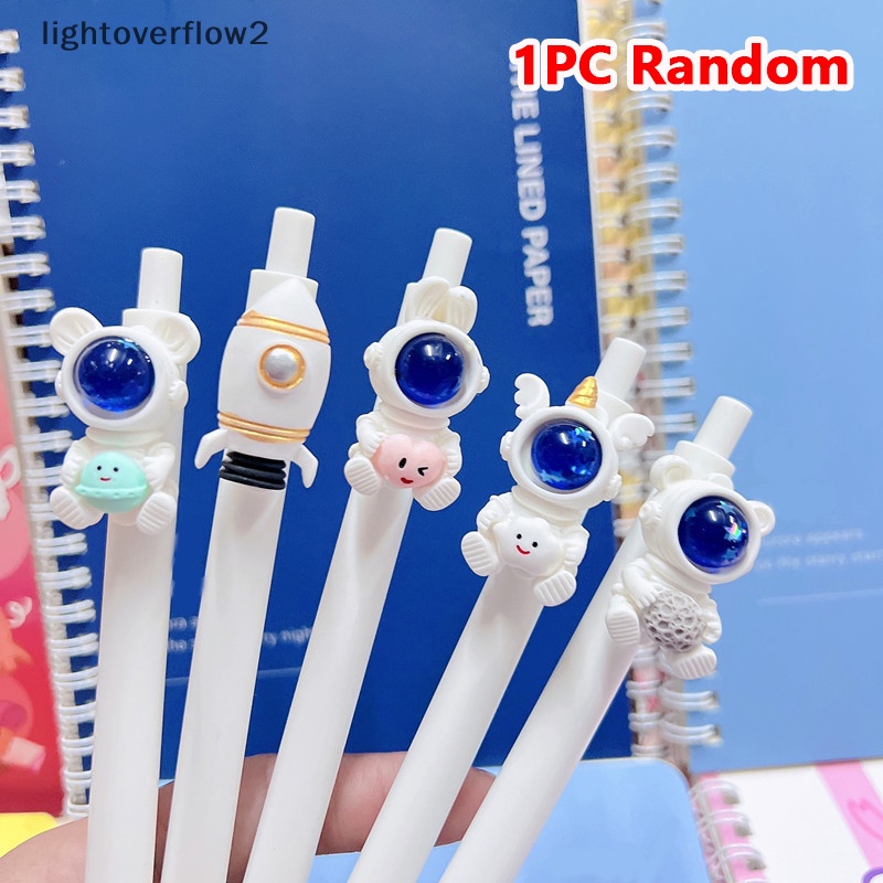 [lightoverflow2] Random Lucu Gel Pen Kawaii Astronot 0.5m Hitam Gel Ink Pen Alat Tulis Sekolah [ID]