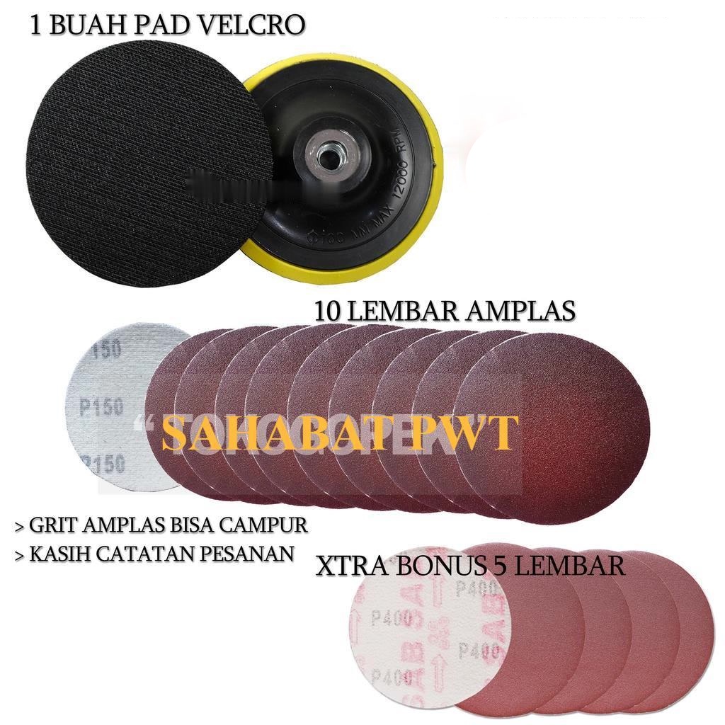 HEMAT BOSS!! PAKET 16PCS - TATAKAN AMPLAS 4&quot; + 10 AMPLAS VELCRO 4&quot; + bonus 5lbr