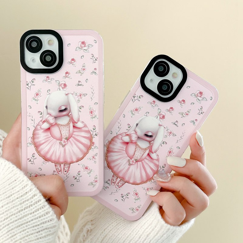 【 Angel Eye】Ballet Pink Bunny Soft TPU Case HP iP iPhone 7 8 14 + Plus SE 2020 X XS XR Max 11 12 13 Pro Max Girl Woman FTD Casing Apple