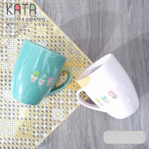 Gelas Keramik Kata Motif Kaktus Aesthetic / Mug Cangkir Gagang Cantik / Gelas Air Minum