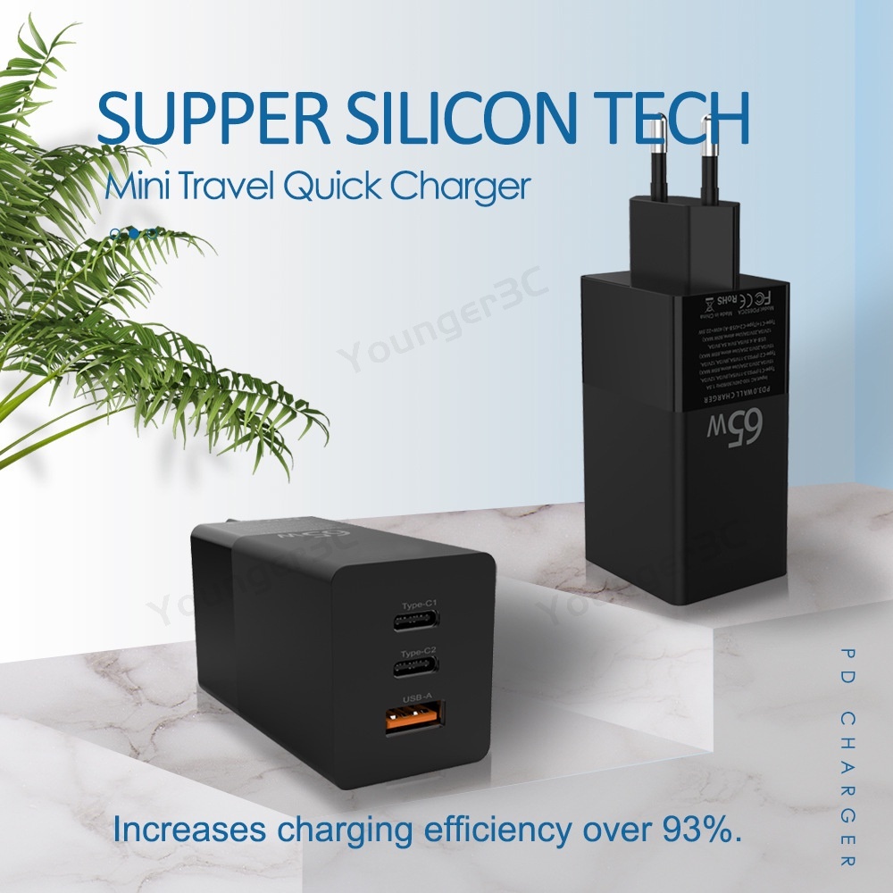 65w GaN Fast Charging Charger USB+2PD Fast Charging Charger Laptop Charger Handphone Adaptor Komputer