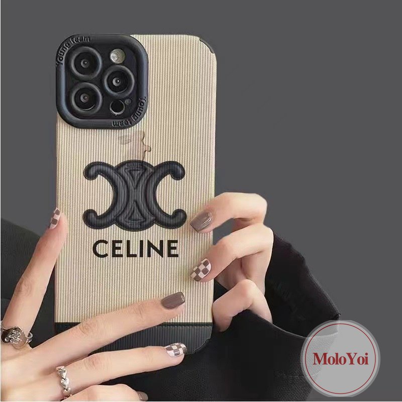 IPHONE Luxury Leather Texture Soft Silicon Gaya Eropa Dan Amerika Case Kompatibel Untuk Iphone11 12 14 13 Pro MAX 7Plus XR XS X Max8 7 Plus Merek Trendi CELENE Phone Cover