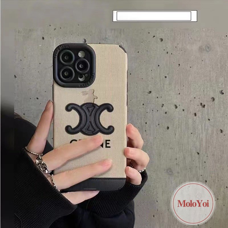 IPHONE Luxury Leather Texture Soft Silicon Gaya Eropa Dan Amerika Case Kompatibel Untuk Iphone11 12 14 13 Pro MAX 7Plus XR XS X Max8 7 Plus Merek Trendi CELENE Phone Cover