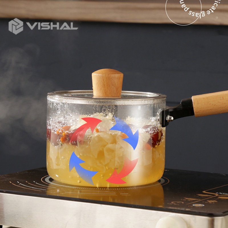 VISHAL Pot Panci Masak Stewing Soup Pot Borosilicate Glass Dengan Pegangan/ Panci Kaca Transparant Anti Api Anti Panas Borosilicate