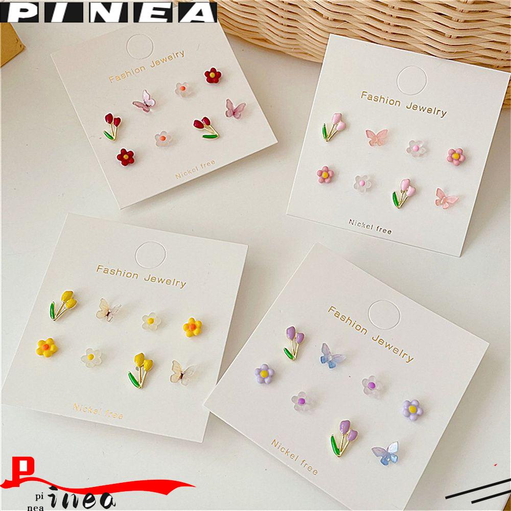Nanas 8 Pcs/SET Kupu-Kupu Bunga Anting Elegan Wanita Pesta Perhiasan Mini Studs Earrings