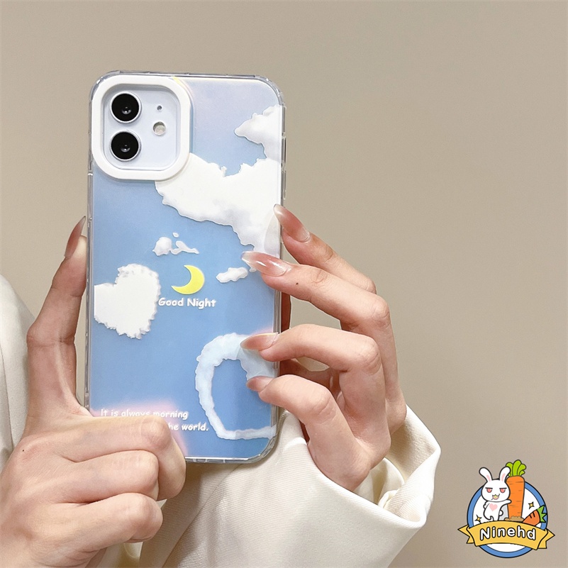 Casing Kompatibel untuk iPhone 14 13 12 11 Pro Max X Xr Xs Max 8 7 Plus SE Ins Aurora Cloud Glossy Phone Case Berkualitas Tinggi Transparan Laser Pelindung Kreatif Silikon Hard Case