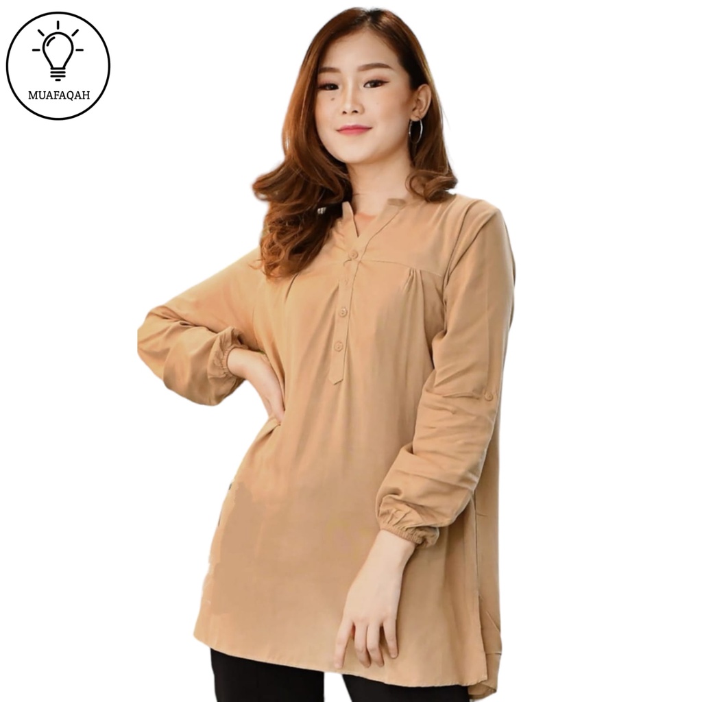 MUAFAQAH/ Atasan Wanita Polos Lengan Panjang / Blouse Wanita Lengan Balon / Blus Cewek Korean Style 