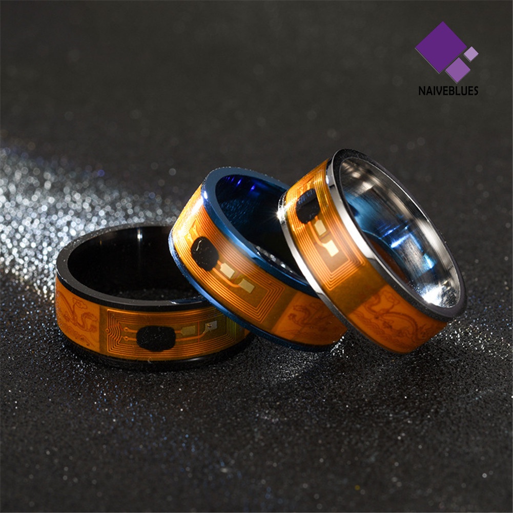 &lt; Naiveblues &gt; NFC Stainless Steel Ponsel Chip Tetes Minyak Ganda Naga Cincin Pintar