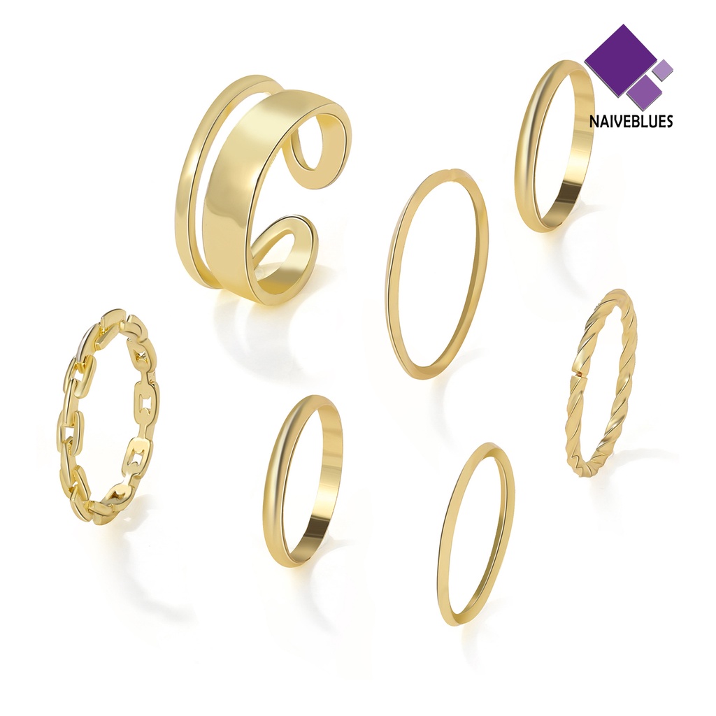 &lt; Naiveblues &gt; 7Pcs/set Wanita Knuckle Rings Geometris Bukaan Adjustable Hip Hop Jari Rings Pesta Club