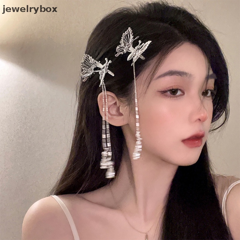 [jewelrybox] Retro Peri Bergerak Kupu-Kupu Jepit Rambut Berlian Imitasi Mutiara Rumbai Duckbill Klip Cocok Untuk Gadis Liontin Jepit Rambut Aksesoris Rambut Butik