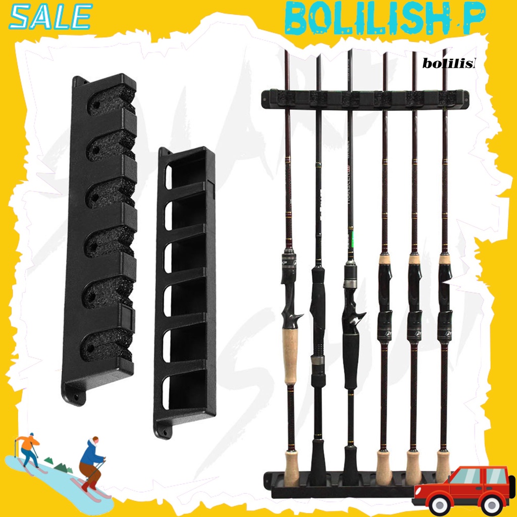 Bo-1 Set Holder Joran Pancing Adjustable 6slot Vertikal Gantung Angling Lure Rod Storage Stand Untuk Outdoor