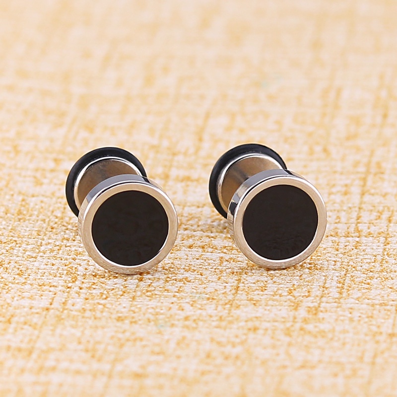 Korea Fashion Stainless Steel Punk Stud Earring Untuk Pria Baja Titanium Bulat Hitam Minyak Drip Earrings Perhiasan Hadiah