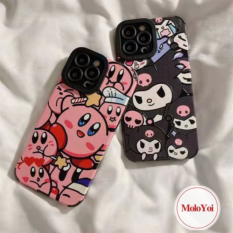 IPHONE Casing Ponsel Tekstur Kulit Mewah Tahan Guncangan Kompatibel Untuk Iphone11 14 12 13 Pro Max8 7 Plus XR XS X MAX 7Plus Kartun Imut Kuromi Kirby Sarung Tpu Silicon Lembut