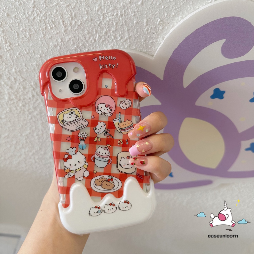 Casing Ponsel Hello Kitty Kartun Lucu Kompatibel Untuk IPhone 7Plus 8Plus 11 14 13 12 Pro Max7 8 Plus XR X XS Max SE 2020 Shockproof Kreatif Permen Es Krim Soft Cover