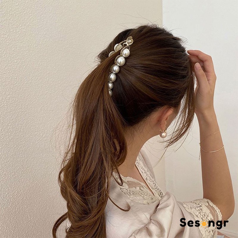 Jepit Rambut Pisang 10.5cm,Mutiara Kristal Jepitan,Ponytail  Salon Banana,Ponytail Hair Claw Clips - SG