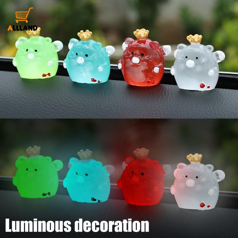 Ornamen Dasbord Mobil Anak Ayam Babi Mahkota Lucu/Mini Luminous Resin Chicken Piglet Untuk Dekorasi Taman Pemandangan Mikrolands