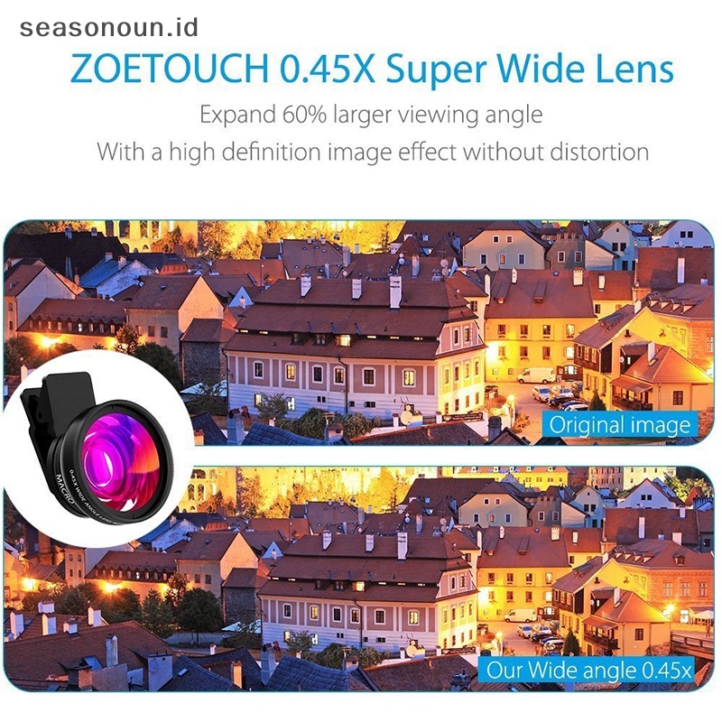 Seasonoun 2in1 Lensa 0.45X Wide Angle+Lensa Macro 12.5X Lensa Kamera Hp HD Profesional.