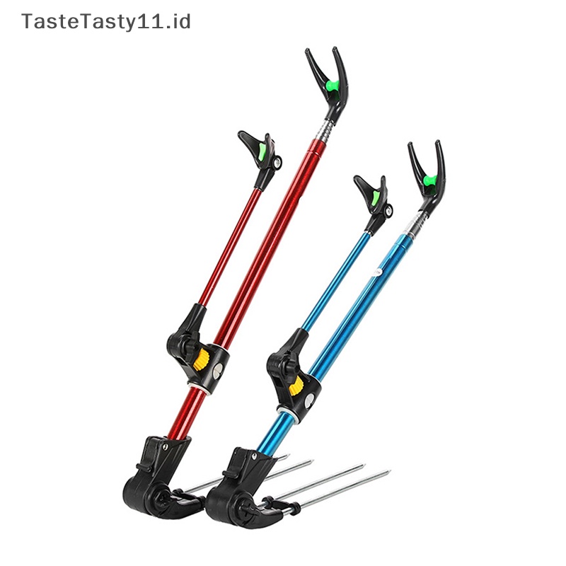 Tastetasty Rak Joran Pancing Teleskopik Tiang Stand Holder Adjustable 1.7m/2.1m Alat Pancing Stainless Steel Lipat Anti slip.