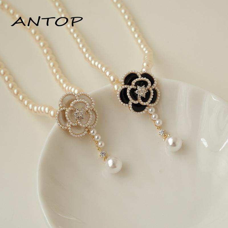 [antop] Camellia Liontin Lucu Mutiara Liontin Kalung Wanita Temperamen Tulang Selangka Kalung