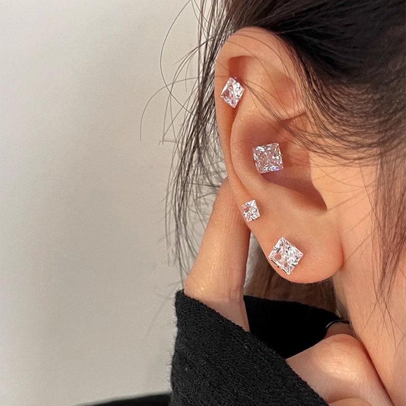 6pcs Fashion Square Zircon Crystal Stud Earrings Untuk Wanita 4mm-6mm Pernikahan Aksesoris Perhiasan Telinga Sederhana