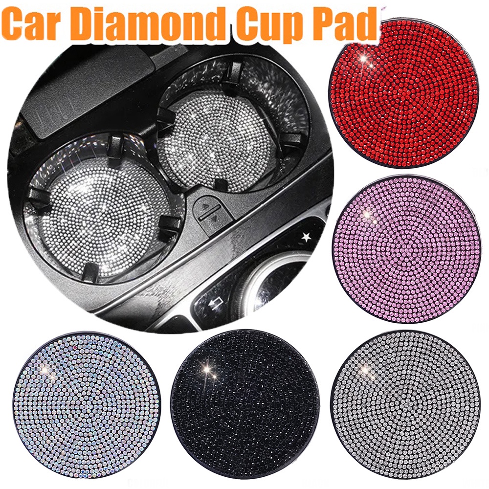 [Unggulan] Reusable Circular Non-Slip Silica Pad Diamond-Hias Coaster Cup Auto Interior Dekorasi Aksesoris Tahan Aus Tahan Debu Alas Cangkir Mobil Air Cangkir Holder