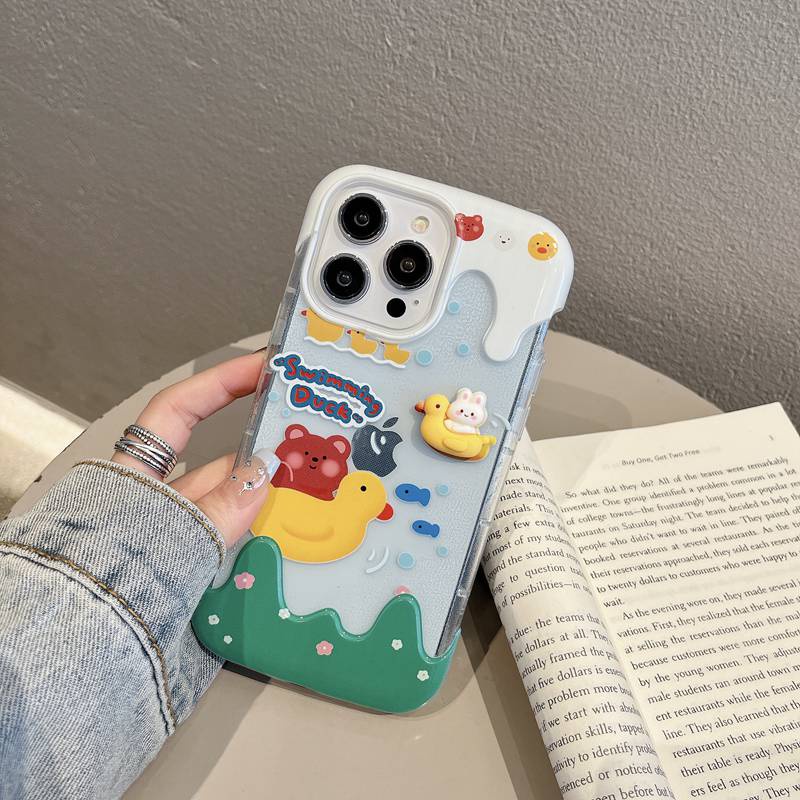 【3D Ice Cream】Summer So Cute Clear Yellow Duck Soft Case IPhone 7 8 Plus XR XS Max 11 12 13 14 Pro Max 14 Plus for Women Girl Gift Cartoon Lovely