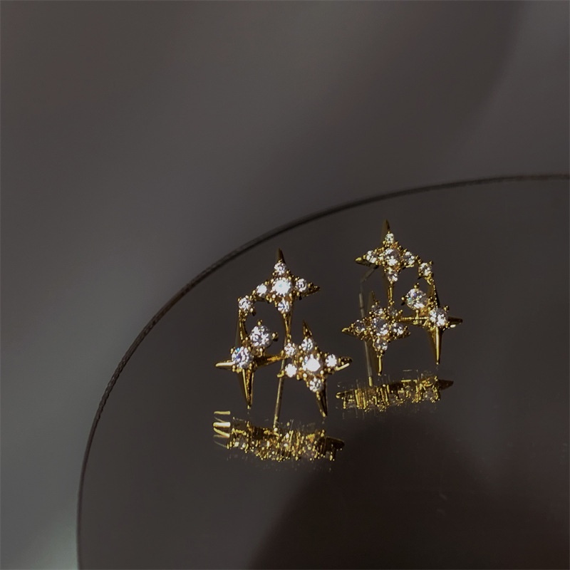 Anting Bintang Zirconia Lapis Emas Korea S925 Perak Pin Gold Star Earrings2023Anting Baru Untuk Wanita