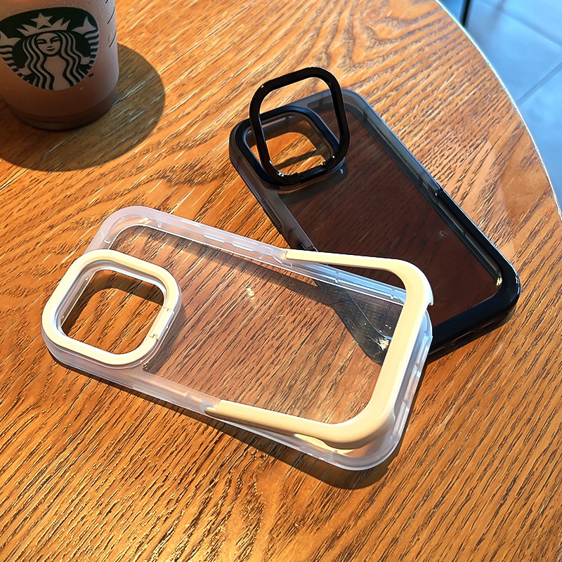 IPHONE Macaron Dual Stand Phone case Cocok Untuk Iphone11 12 13 14 Pro Max14 plus Border Tebal Jatuh TPU Soft Shell Lens holder Shockproof