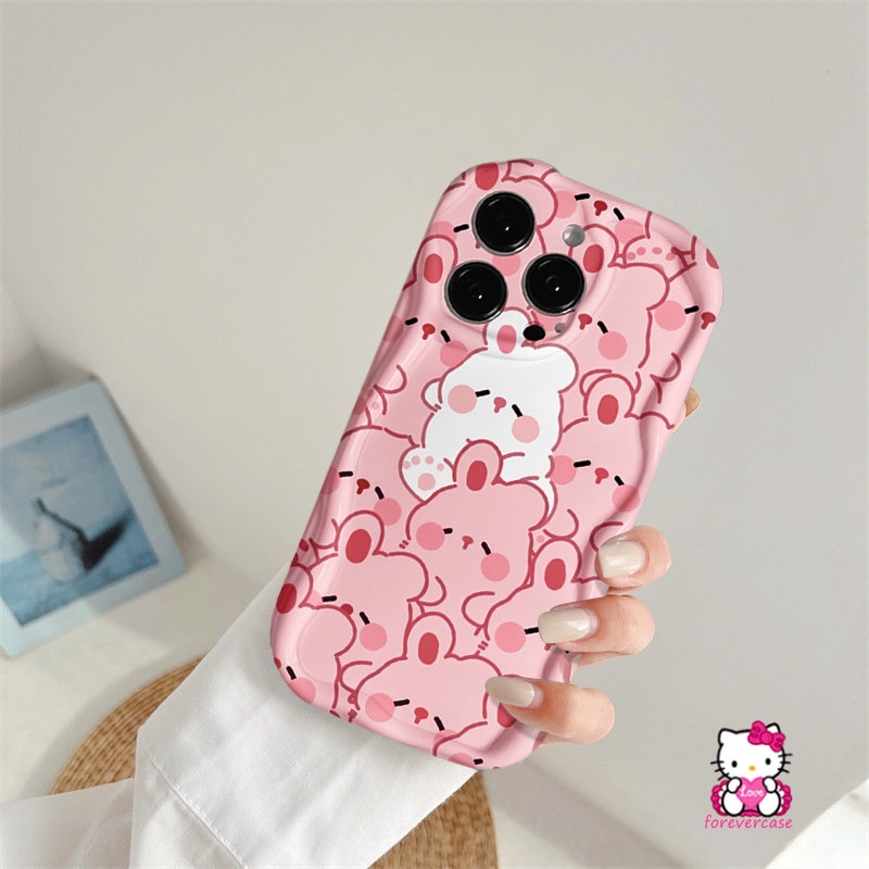 Casing 3D Wavy Curved Edge Glossy Untuk Redmi Note11 10S 8 11s 9 10 10Pro Max Redmi A1 10 9A 9T 9 A2 10A 10C 9C NFC POCO M3 Pink Lucu Kartun Babi Lovely Rabbit Shockproof Soft Cover