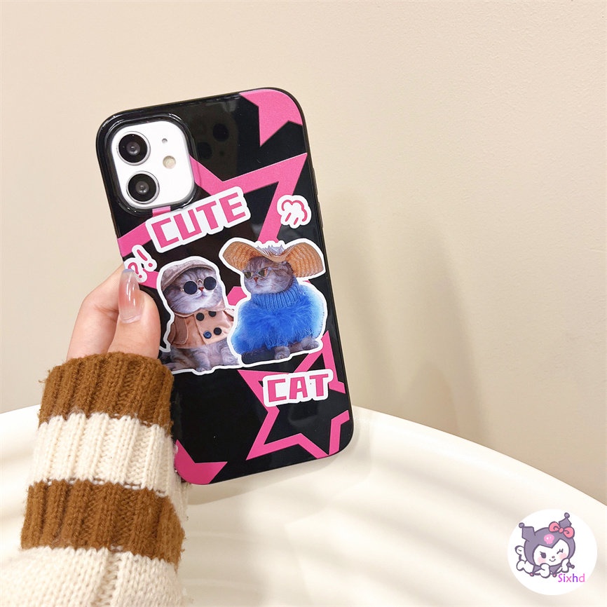 IPHONE Kompatibel Untuk Iphone14 13 12 11 Pro Max SE 2020 X Xr Xs Max8 7 6Plus Fun Cute Star Cat Couple Silikon Phone Case Lembut Anti Jatuh Pelindung TPU Cover XJJJJ