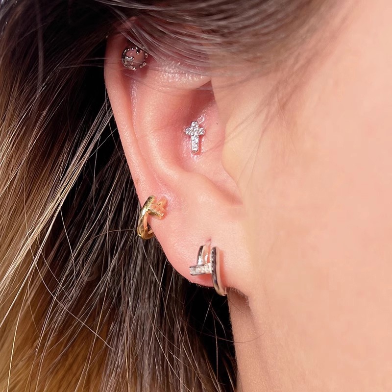 Roselife Punk S925 Perak Geometris Kuku Hoop Anting-Anting Untuk Wanita Gadis Minimalis Lingkaran Bulat Anting-Anting Sederhana Fashion Telinga Perhiasan Aksesoris