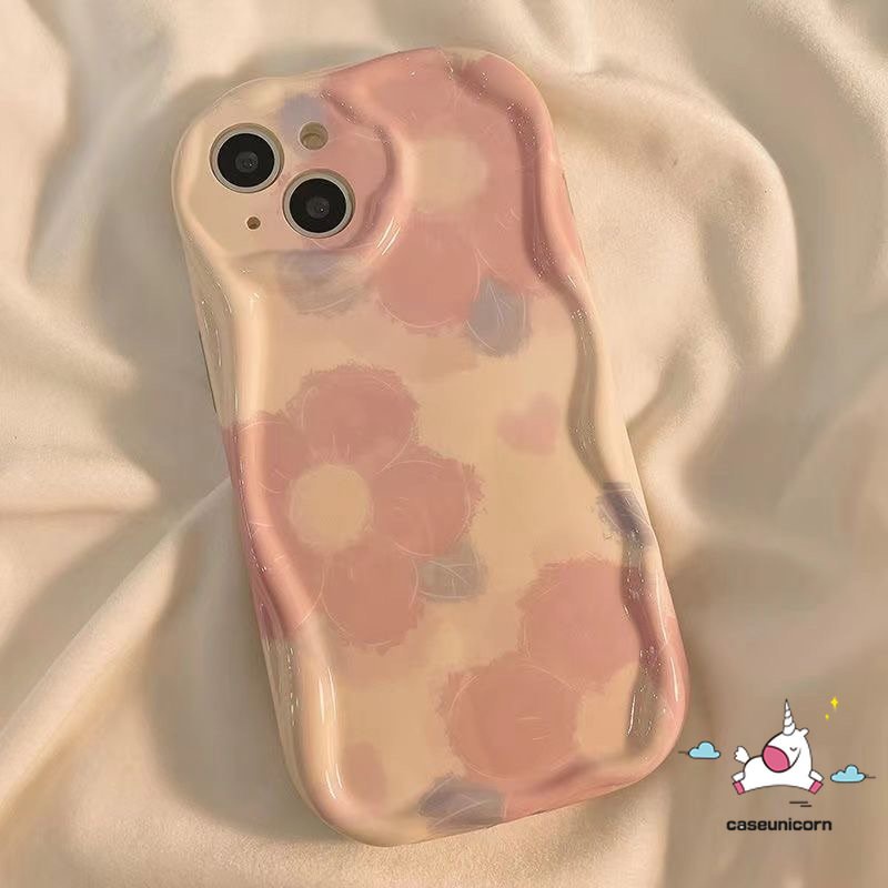 Casing 3D Wavy Curved Edge Shockproof Untuk Redmi Note 10s 11s 11 10Pro 10 Pro Max Redmi 9T 10C 10 A1 10A 9C 9A 9 9C NFC A2 POCO M3 Pink Watercolor Love Heart Flower Soft Glossy Case