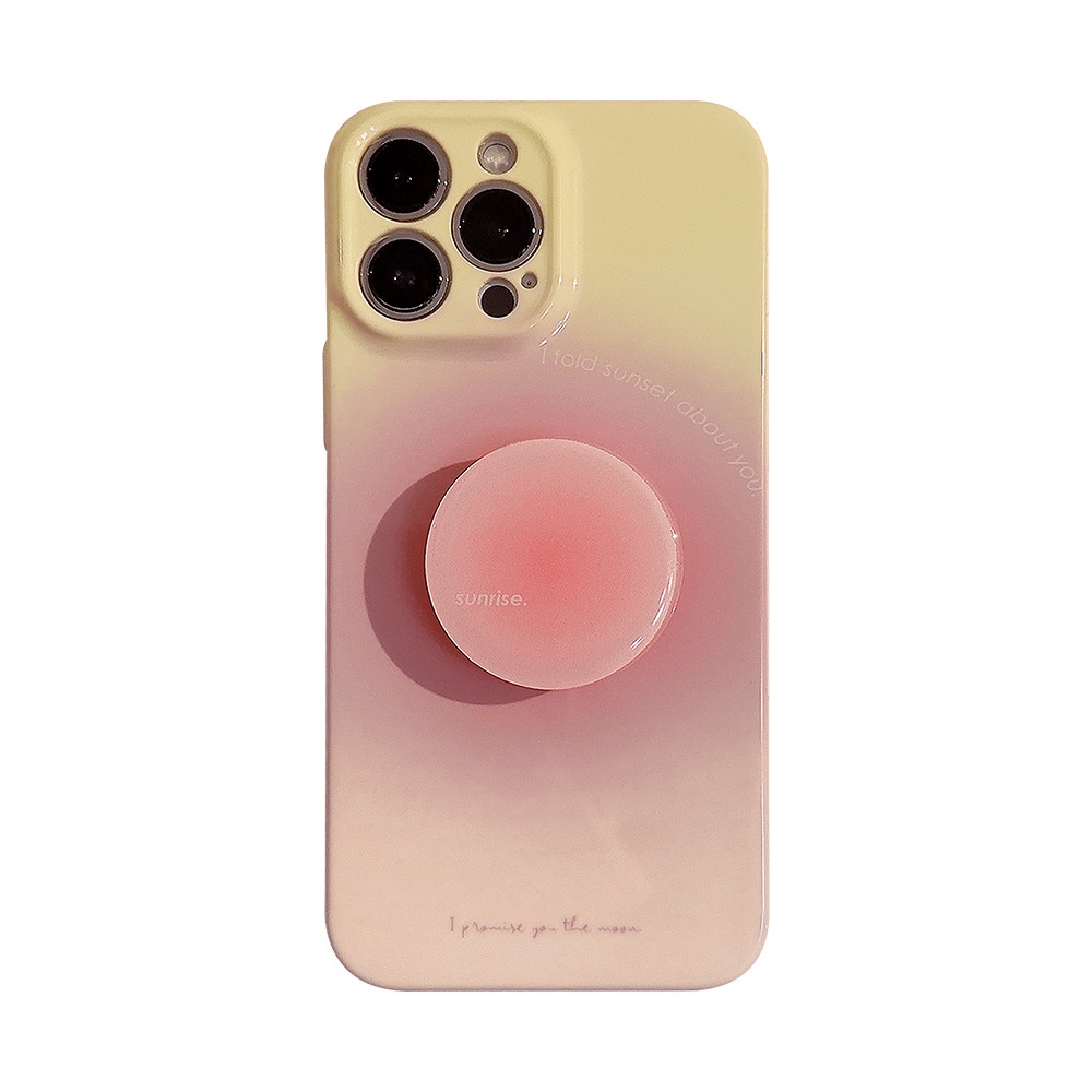 Ins Peach Sunset Hard Shell Film Fotografi Case Dengan Holder Pink Untuk Iphone SE2020 7/8 Plus 14x XR XM 11 12 13 PRO MAX Casing Cover Pelindung AT0320