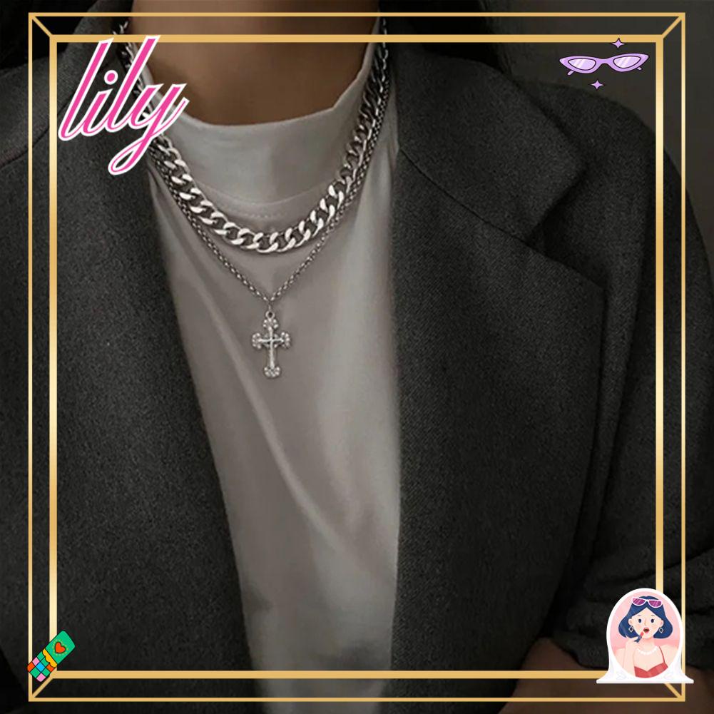 Lily Salib Liontin Kalung Punk Fashion Hip-hop Wanita Pria Sweater Rantai Vintage Double-layer