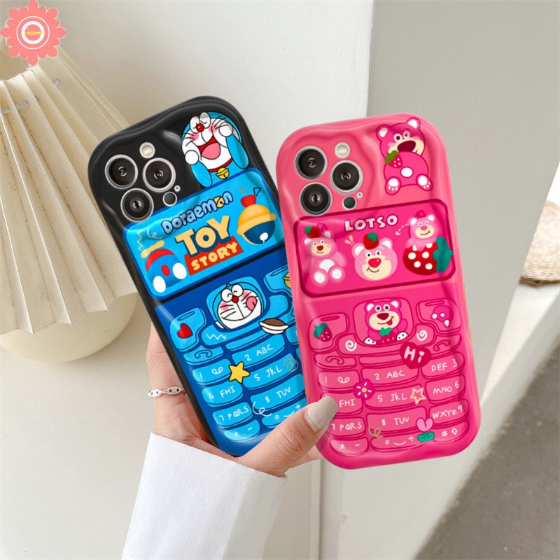 Untuk Realme C53 C33 C25s C30 C15 C21 C55 5 9i 5i 7i 6i 5s C35 C12 C31 C21Y C11 C25Y C20 C25 C17 Kartun Toy Story Strawberry Bear Manyo Tombol Telepon 3D Wavy Curved Edge Soft Cover