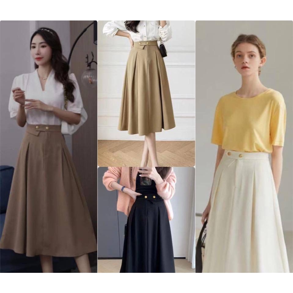 ROK 7/8 POLOS BAHAN TWIN BUTTON GOLD PREMIUM ROK BAWAHAN SETENGAH TIANG CASUAL WANITA ROK PENDEK 7/8