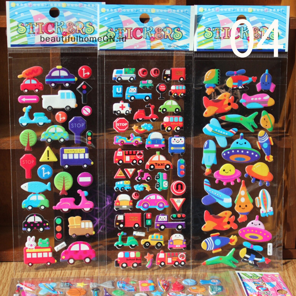 {Cantik} 10pcs/lot Stiker Gelembung 3D Kartun Anak ClassicToys Sticker Hadiah Kado Sekolah~